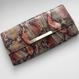 Brown and Orange Snake Skin python Design Clutch Purse With Removable Chain